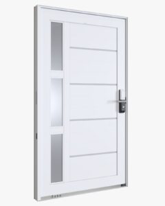 Porta Pivotante Lambris Horizontais com Friso, Vidro e Fechadura Biométrica  

223,5x126,2x12 

Linha ALUMINIUM

Ref. 72.44.032-3